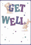 This get well card radiates the kind of warmth and playful optimism found in Homerton's most welcoming corners. At its heart, a soft, cuddly teddy bear and a lively puppy engage in an affectionate exchange-each balancing the large, joyous letters of 'Get Well' with delight. The text, painted in shades of bold indigo and serene teal, draws the eye as surely as a vibrant arrangement in a Homerton shop window, set off against a creamy white backdrop that glows with possibility. Sparkling, hand-drawn stars in blues and purples swirl playfully around the characters, their touches of whimsy reminiscent of the friendly greetings heard along Lauriston Road or at local bakeries. The rich texture of painted fur conveys genuine comfort, inviting you to imagine a gentle embrace or the cool freshness of early-morning bouquets. Perfect for lifting spirits in recovery-this card carries not just a message, but the reassuring emotional glow one feels after receiving flowers from a neighbour, filled with the sincere hope and heartfelt kindness that define the community spirit of Homerton.